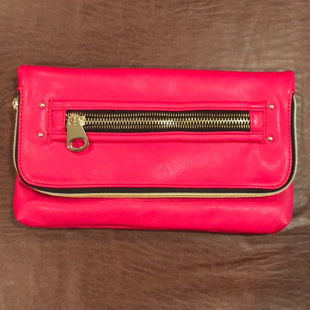 Hot pink clutch w/crossbody strap
